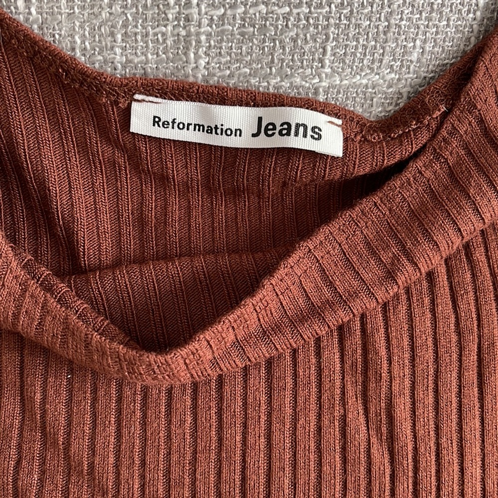 Reformation Ribbed Two-Piece Lounge Set in Rust Brown - Picture 4 of 13